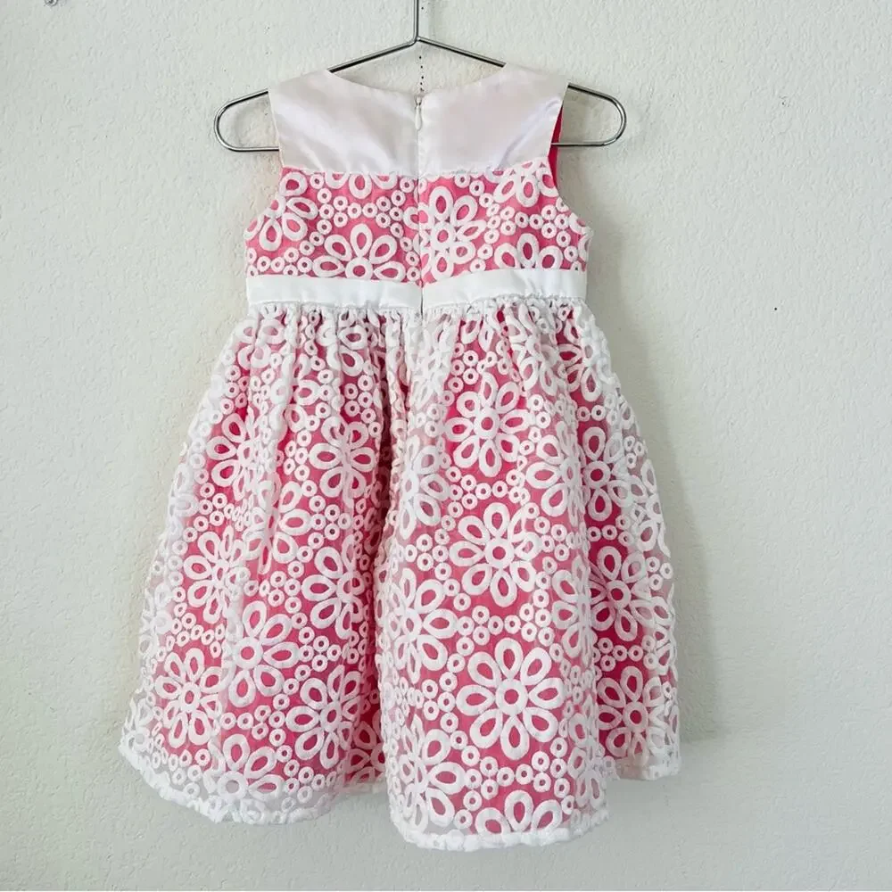 Gymboree white floral embroidered lace satin pink sleeveless dress